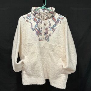 Vera Bradley Cream Sherpa Fleece Paisley Quilted Quarter Zip Pullover Women's L